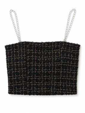 Black & Gold Tweed Chain Strap Crop Top